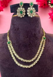 Beautiful double step necklace with pink stone